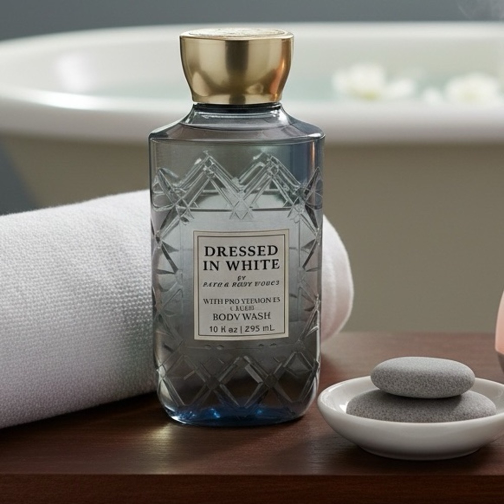 NWT  Bath And Body Works Dressed in White Body Wash - Elegant Blue and Gold